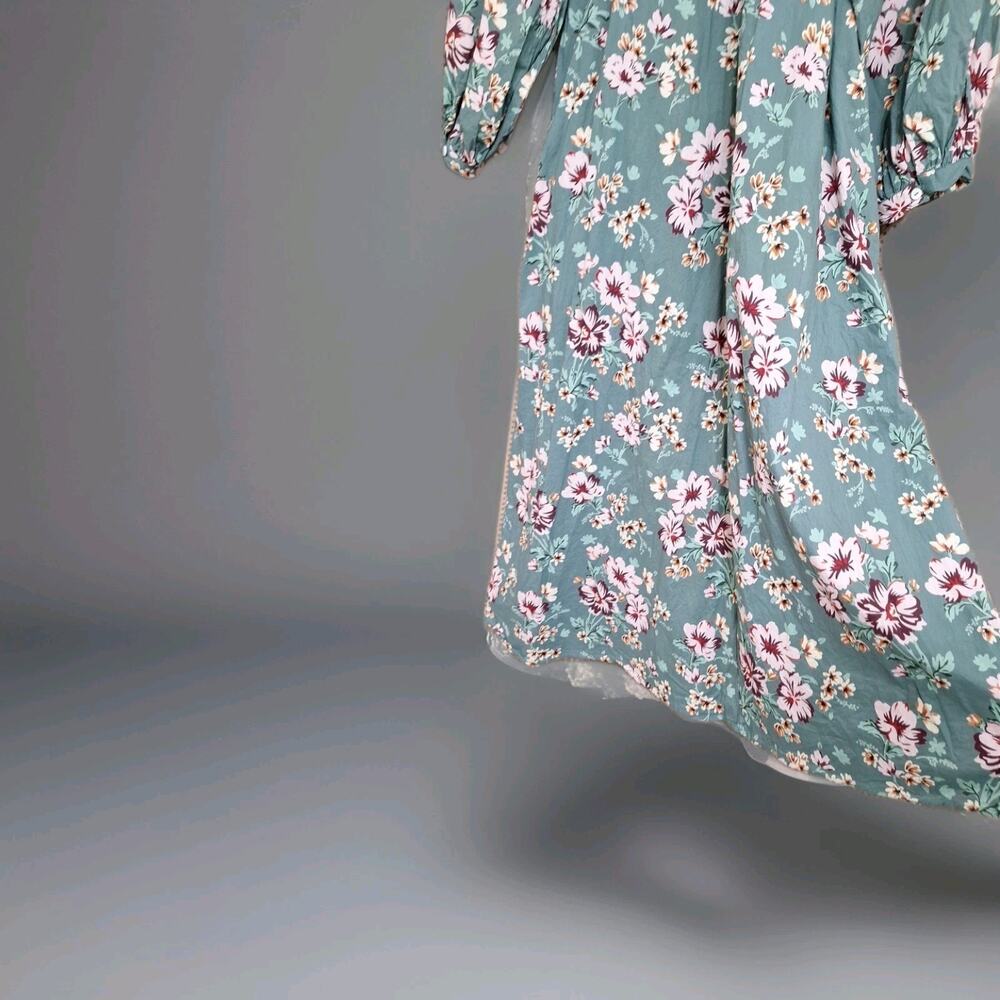 Olivia James The Label Women's Lydia Dress Size Large Teal Floral w/Pockets - Picture 7 of 8